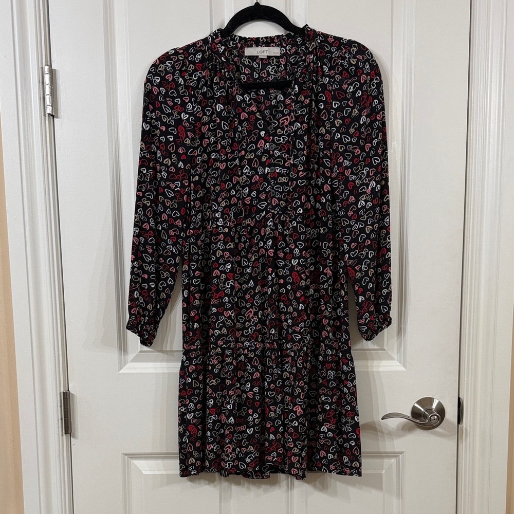 Loft Black Dress with Heart Pattern